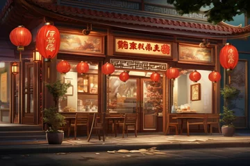 Fotobehang Smal steegje Exotic Asian restaurant. Generate Ai