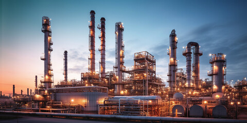 Fototapeta na wymiar oil refinery at twilight, oil refinery plant, oil refinery at night, 