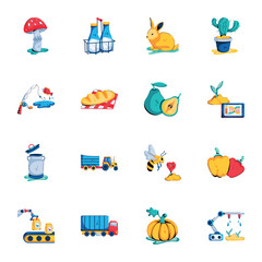 Pack of Farming Equipment Flat Icons  

