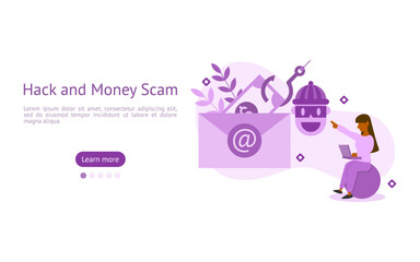 Money Hacking illustration. characters are looking at Money Hacking from Email by hackers. cyber money theft concept. vector illustration.