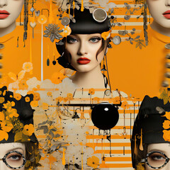 Fashion modern art collage repeat pattern