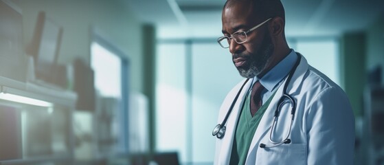 African American doctor in a hospital. Generative AI