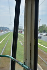Fototapeta premium Interior of an old tram in the city