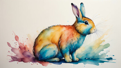 A very colorful watercolor painting of an Easter Bunny.  Ai Generated