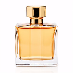 Men's Eau De Parfum in Beautiful Gold Glass Bottle Isolated on White: Fragrance for Men.