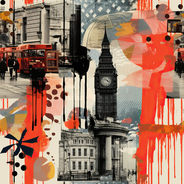 London street art collage travel moodboard, repeat pattern
