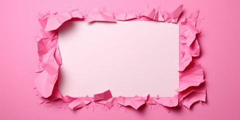 pink paper frame made of ripped and torn paper message