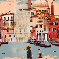 Fototapeta na wymiar Venice travel collage moodboard art repeat pattern