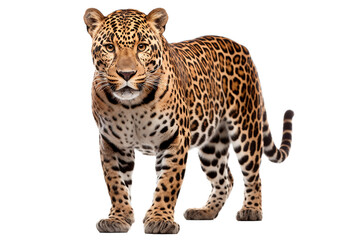 Jaguar isolated on a transparent background. Animal front view portrait.