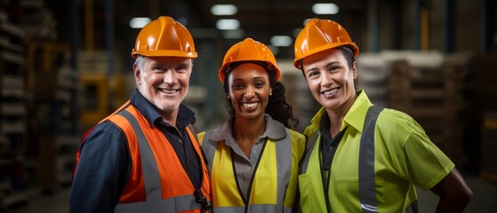 Factory workers happily work together. Generative AI