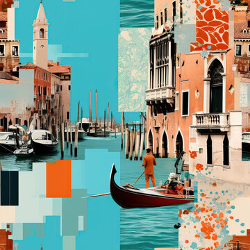 Venice travel collage moodboard art repeat pattern