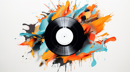 Vinyl Record isolated on white background, sketch, grunge style. Music retro icon. Vinyl record vintage label