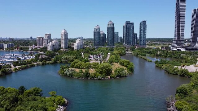 Humber Bay Park with Humber Bay Shores Skyline - Toronto Cityscape with Condominium Skyscrapers during the Summer Season - Mimico, Etobicoke, Ontario, Canada