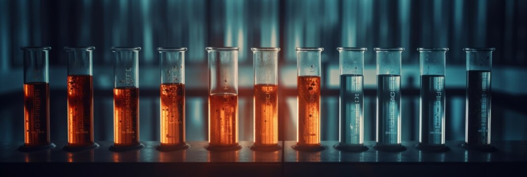 Science laboratory test tubes and equipment for medical research. Generative AI