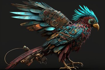 Obraz premium Colorful steampunk parrot with top hat, goggles, and vest