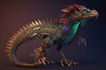 Fototapeta premium A fantasy dragon with a long tail and sharp claws 