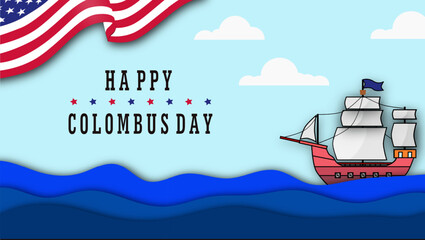 happy columbus day with ships in the ocean illustration for celebration card