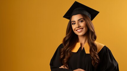 White female graduate in cap and gown with diploma