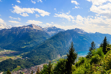 Breathtaking aerial view of Interlaken and Swiss Alps from Harder Kulm viewpoint, Switzerland