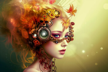 Painting of an attractive young adult woman with futuristic fashion