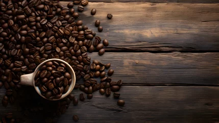 Keuken foto achterwand Koffie coffee beans on wooden table