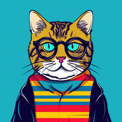 Fototapeta premium Graphic Cat Illustration on Blue