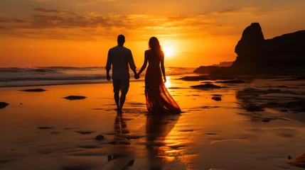 Stoff pro Meter Romantic Stroll: Bali Beach Sunset © Andrii 