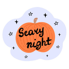 scary night and pumpkin. Vector Illustration for printing, backgrounds, covers and packaging. Image can be used for greeting cards, posters, stickers and textile. Isolated on white background.