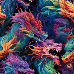 Fototapeta na wymiar Dragons cartoon anime fantasy repeat pattern