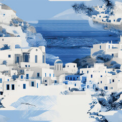 Greece island travel blue collage moodboard repeat pattern