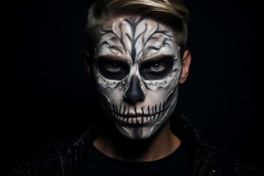 Skull makeup portrait of young man for halloween