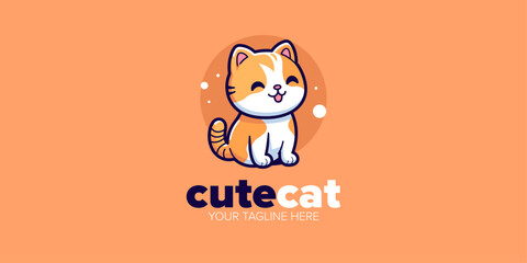 Cute Kawaii orange cat Mascot Cartoon Logo Design Icon Illustration Character Hand Drawn. Suitable for every category of business, company, brand like pet store or pet shop, toys, food