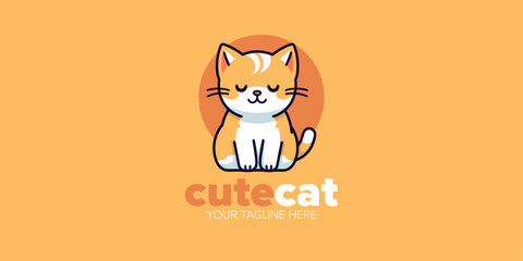 Cute Kawaii orange cat Mascot Cartoon Logo Design Icon Illustration Character Hand Drawn. Suitable for every category of business, company, brand like pet store or pet shop, toys, food