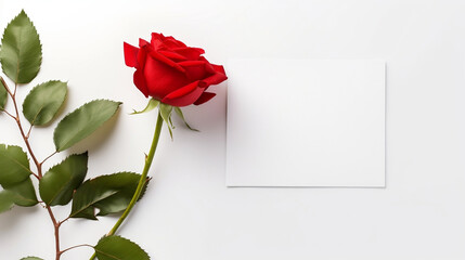 Blank paper card with red roses. Invitation and greeting  card, generative ai
