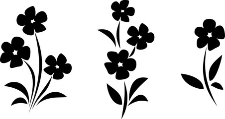 Flowers. Black silhouettes of flowers isolated on a white background. Set of vector illustrations © naddya