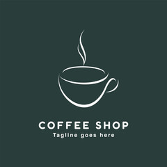 Simple elegant vector logo coffee shop. brand logotype identity. isolated on dark green. vector illustration.	