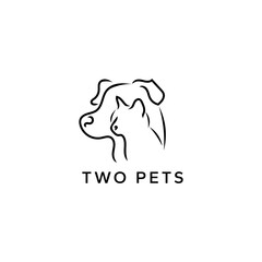 Line art logo dog and cat.Vector illustration.