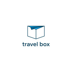 Logo of a conceptually merged box and paper plane from an aerial perspective. A harmonious blend of storage and travel, encapsulating endless possibilities. Vector illustration.