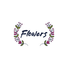 Logo of simple flowers on both sides, with the word elegantly inscribed within. A harmonious union of nature and expression. Vector illustration.