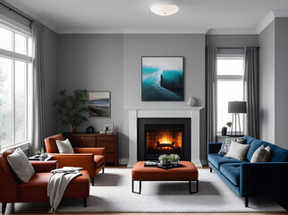 Naklejka na ściany i meble ultrarealistic living room medium shot hyperdetailed