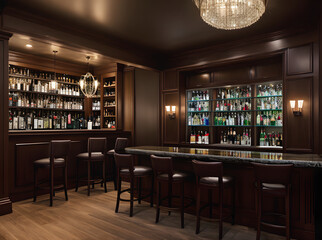 Ultrarealistic interior design of bar: medium shot