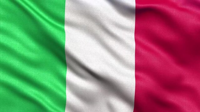 Seamless loop of Italy flag waving in the wind. Realistic 3d animation loop with highly detailed fabric