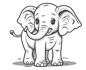 Black and white illustration for coloring animals, baby elephant.