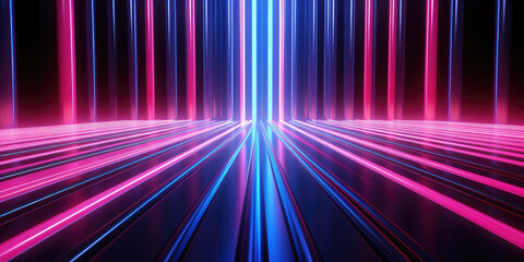 3d Render Abstract Neon Background, Glowing Pink Blue