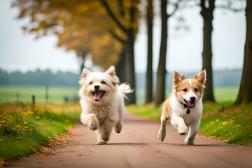 two dogs running in the park