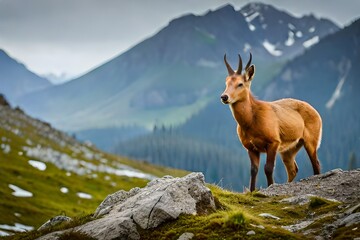 Naklejka na ściany i meble mountain goat in the mountains