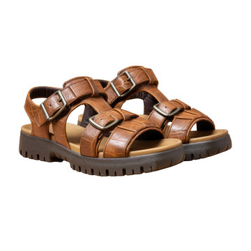 Brown leather men s sandals on transparent background