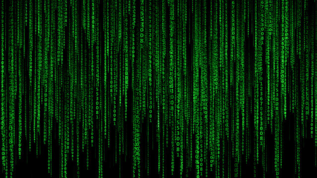 Green numbers on a dark background. Digital background artificial intelligence technology. 3d illustration.