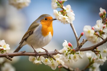Fototapeta premium Bird Robin Erithacus Rubecula Small Bird Spring Time