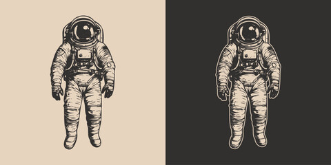 Set of vintage retro astronaut nasa future space adventure explore. Galaxy science trip. Graphic Art. Vector Illustration © Graphic Warrior